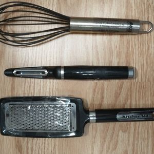 KITCHENAID Hand Held Grater, KITCHEN AID Euro Peeler, AMCO HOUSEWORKS Whisk